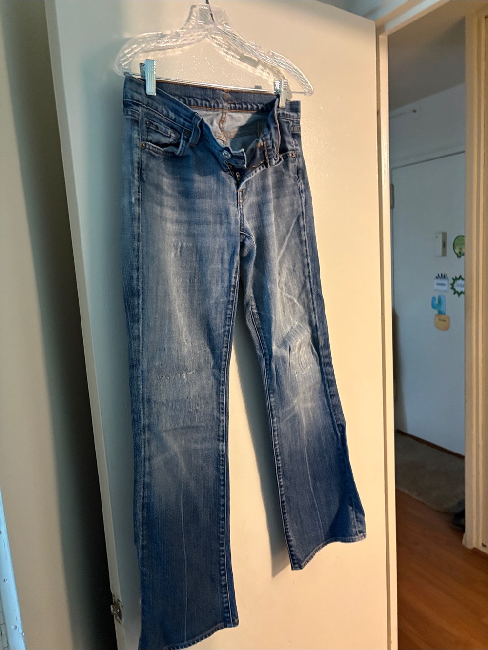 7 For All Mankind Distressed Blue Flare Jeans